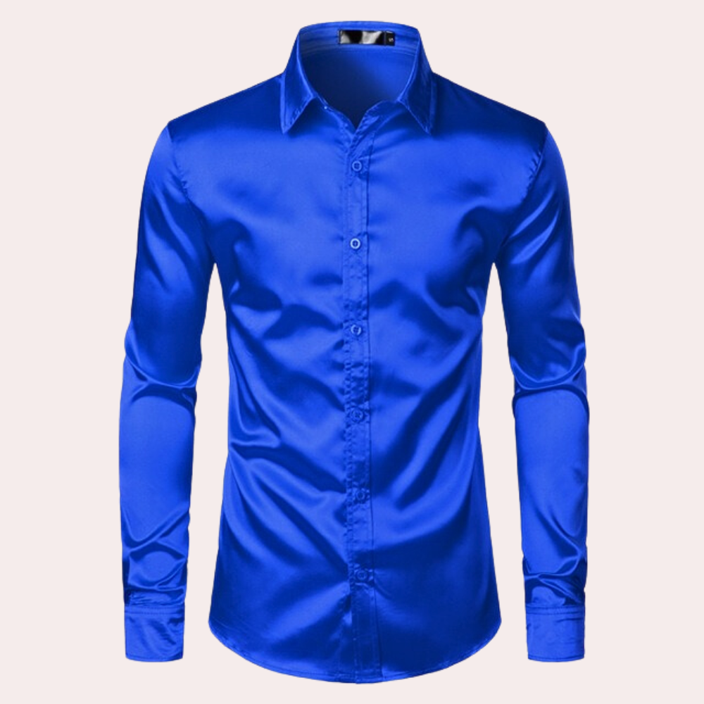 Oberhemd | Glänzend | Slim Fit | Hemd mit Knöpfen | Herrenhemden-Blau-S-Chaps Herrenmode