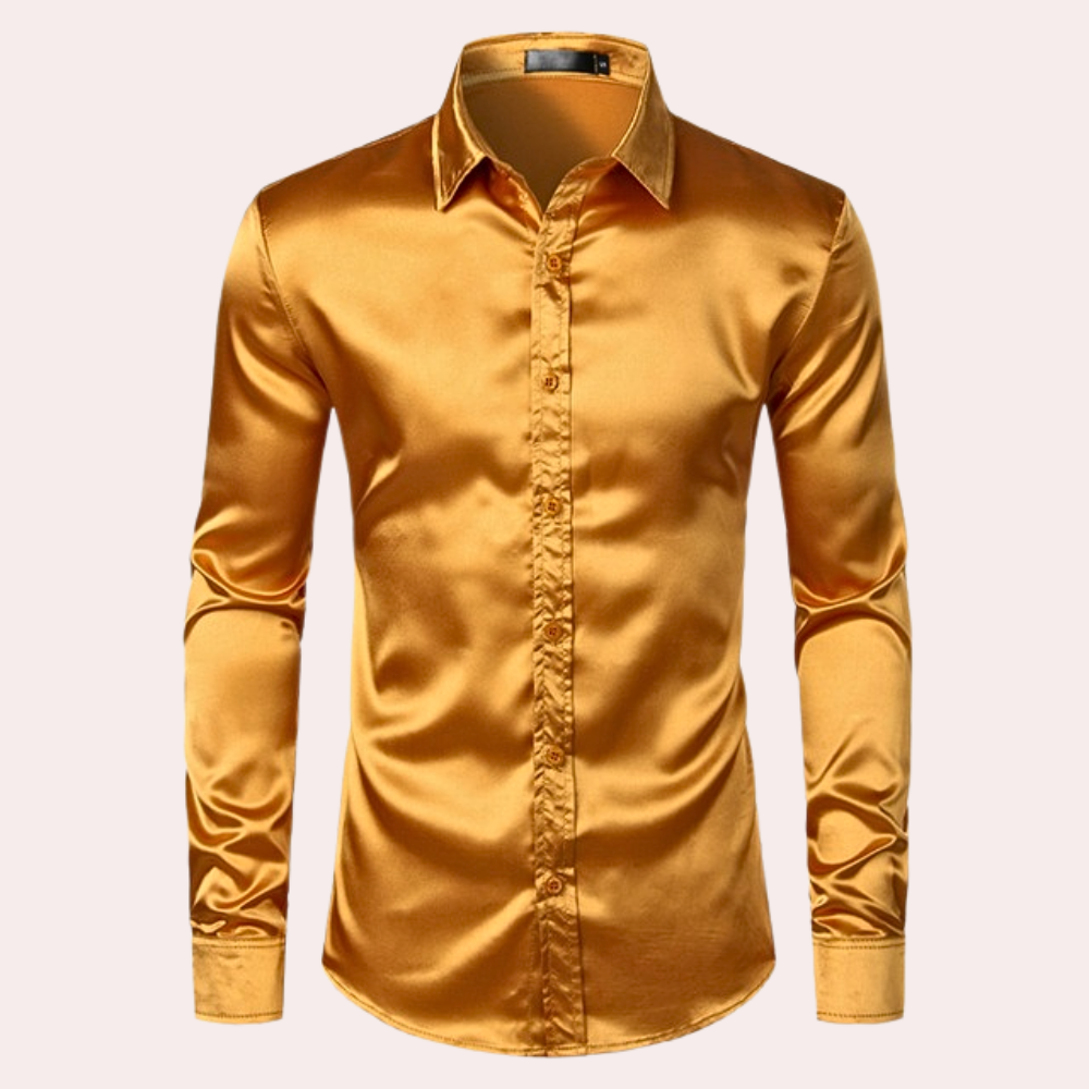 Oberhemd | Glänzend | Slim Fit | Hemd mit Knöpfen | Herrenhemden-Gold-S-Chaps Herrenmode