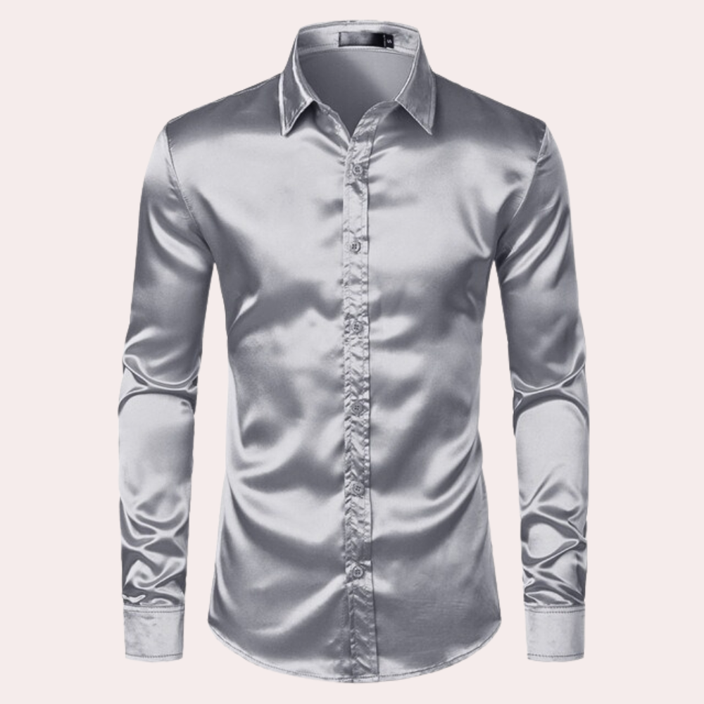Oberhemd | Glänzend | Slim Fit | Hemd mit Knöpfen | Herrenhemden-Grau-S-Chaps Herrenmode