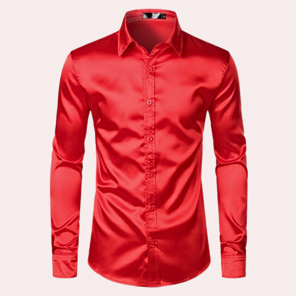 Oberhemd | Glänzend | Slim Fit | Hemd mit Knöpfen | Herrenhemden-Rot-S-Chaps Herrenmode