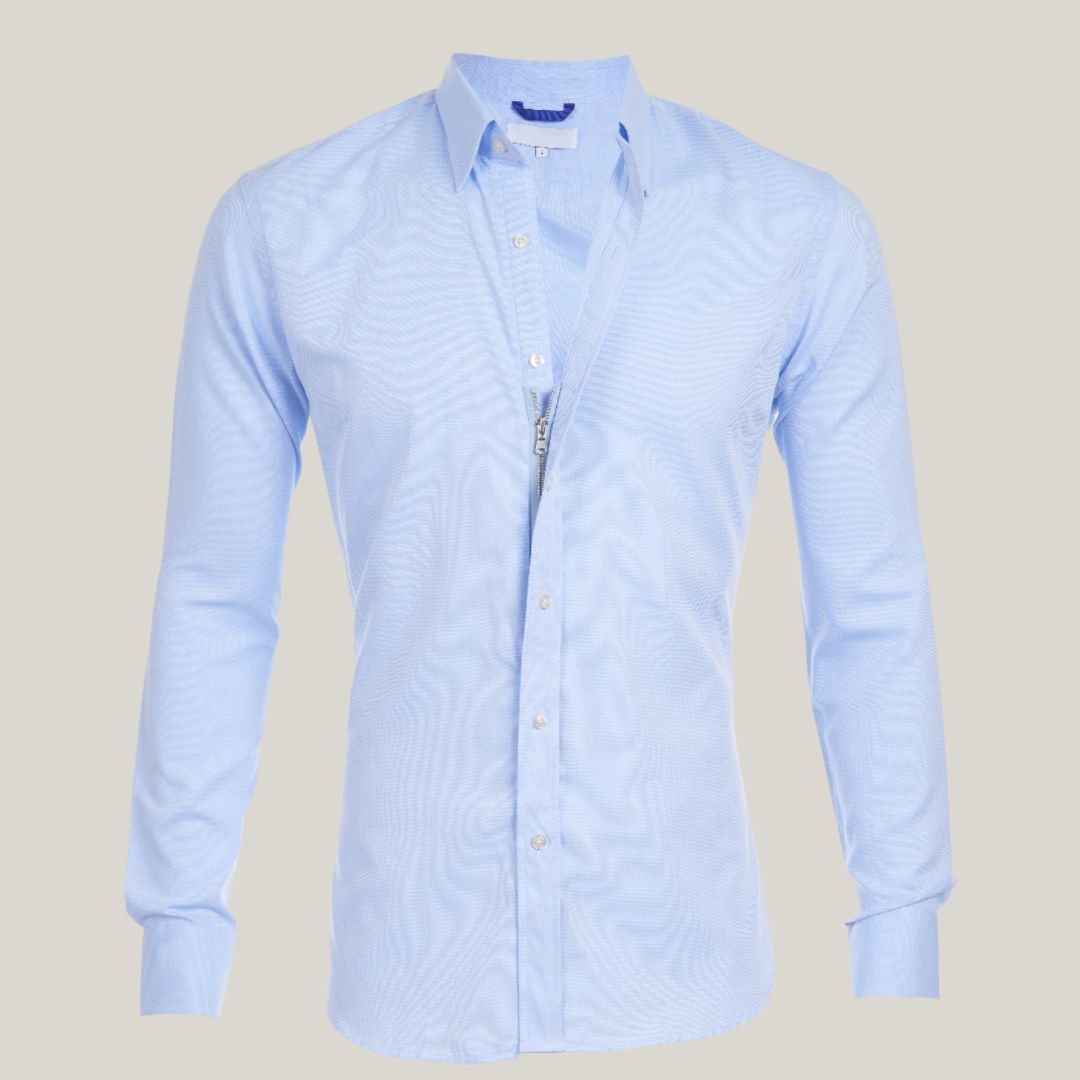 Oberhemd | Langarm | Reißverschluss | Knopfleiste | Herrenhemden-Blau-S-Chaps Herrenmode