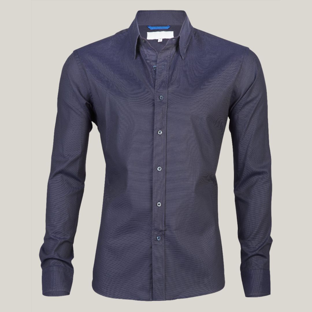 Oberhemd | Langarm | Reißverschluss | Knopfleiste | Herrenhemden-Marineblau-S-Chaps Herrenmode