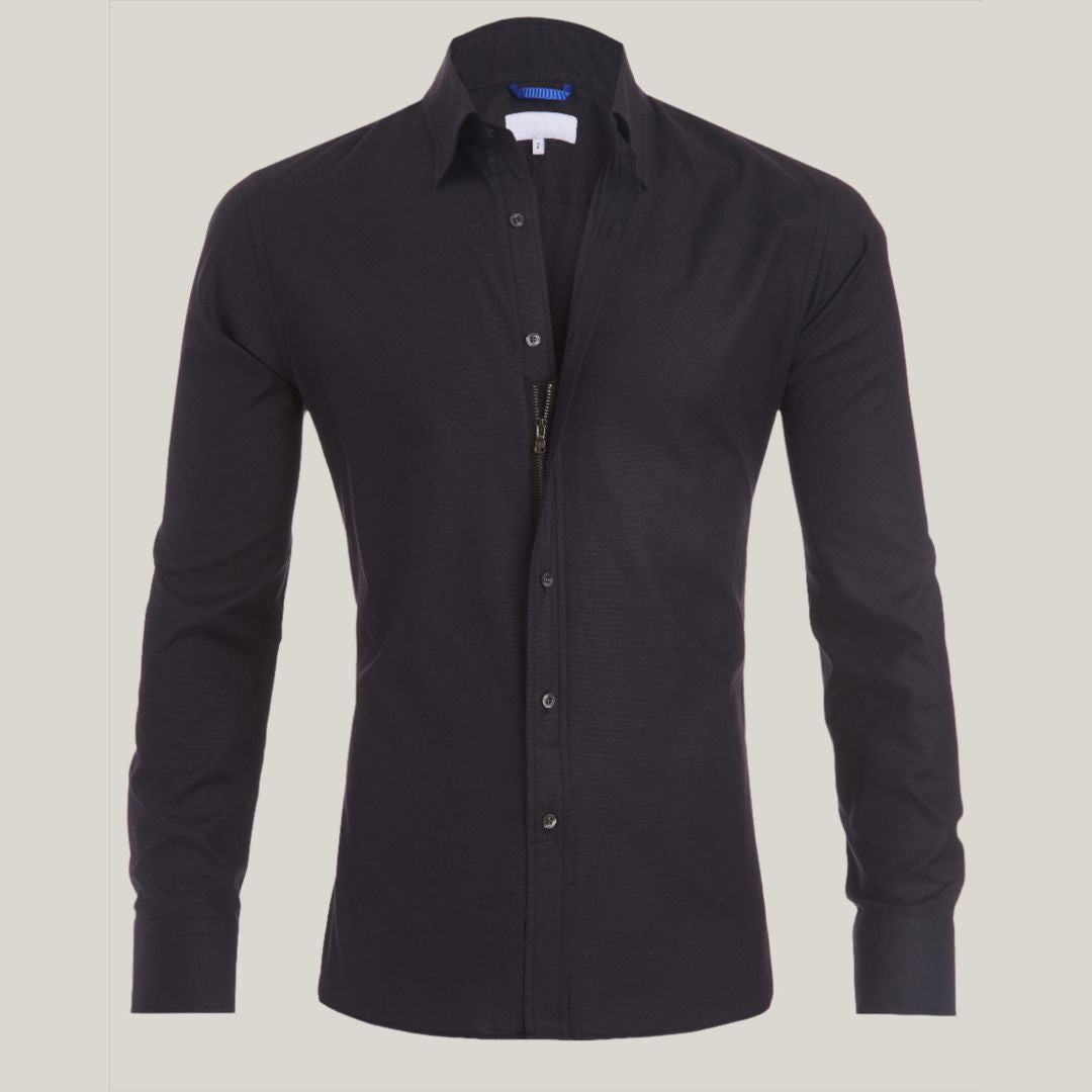 Oberhemd | Langarm | Reißverschluss | Knopfleiste | Herrenhemden-Schwarz-S-Chaps Herrenmode