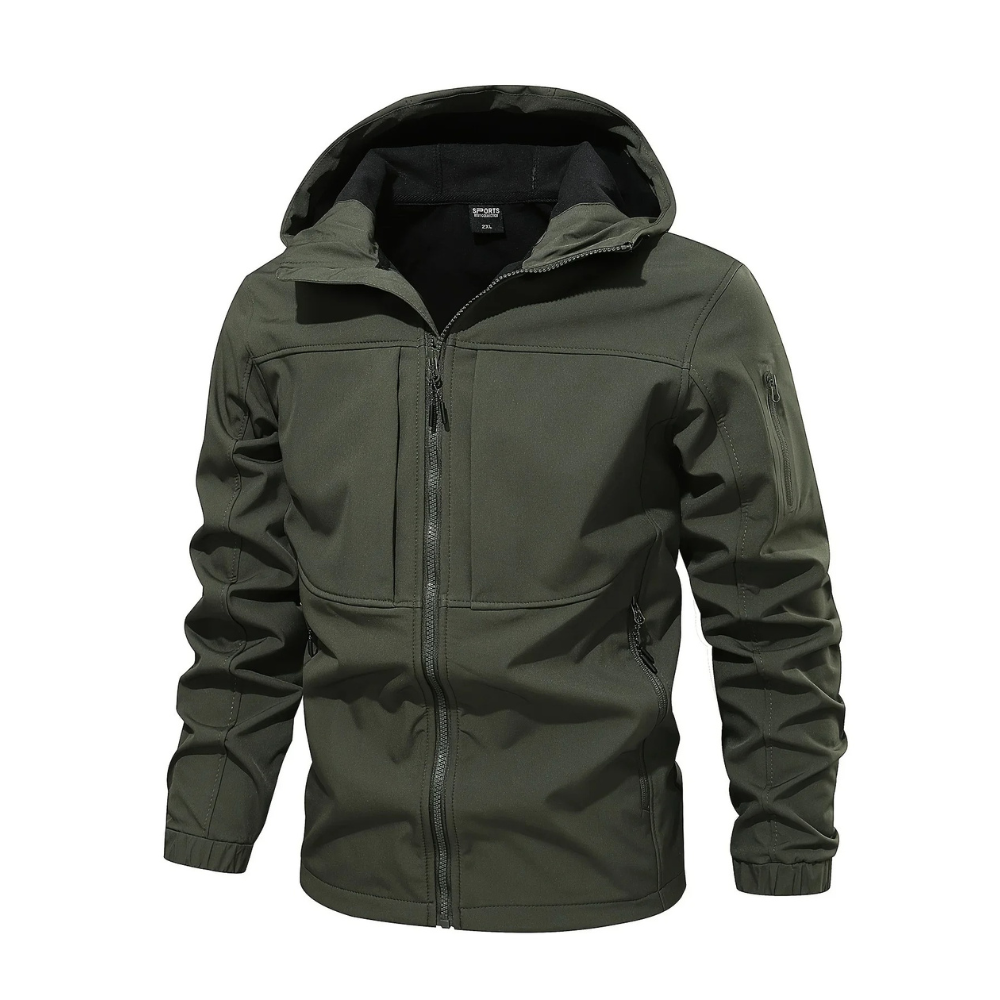 Outdoor-Jacke | Mit Kapuze | Mit Fleece gefüttert | Winddichte Jacke | Herrenjacke-Armeegrün-XS-Chaps Herrenmode