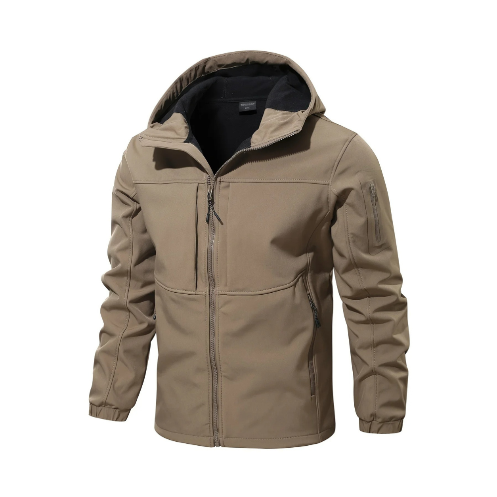 Outdoor-Jacke | Mit Kapuze | Mit Fleece gefüttert | Winddichte Jacke | Herrenjacke-Khaki-XS-Chaps Herrenmode