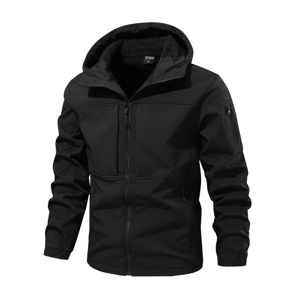 Outdoor-Jacke | Mit Kapuze | Mit Fleece gefüttert | Winddichte Jacke | Herrenjacke-Schwarz-XS-Chaps Herrenmode
