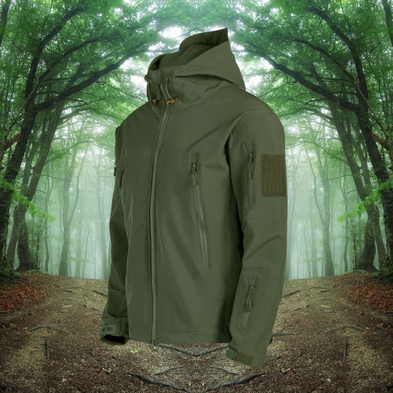 Outdoor-Jacke – Wasserdichte Windjacke mit Kapuze und Fleecefutter für Herren-Armeegrün-M-Chaps Herrenmode