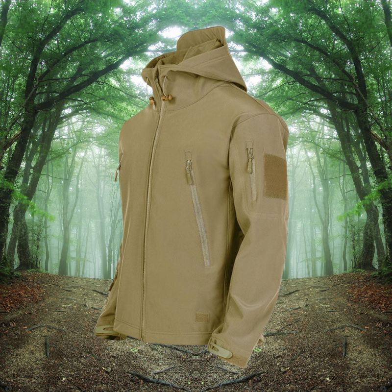 Outdoor-Jacke – Wasserdichte Windjacke mit Kapuze und Fleecefutter für Herren-Khaki-M-Chaps Herrenmode