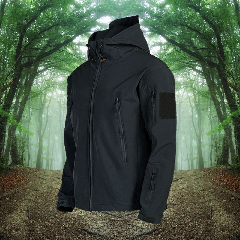 Outdoor-Jacke – Wasserdichte Windjacke mit Kapuze und Fleecefutter für Herren-Schwarz-M-Chaps Herrenmode