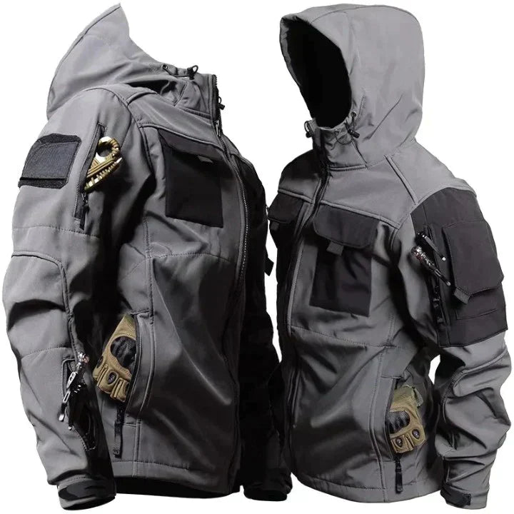 Outdoor-Jacke – wasserdicht – mit Kapuze – Windbreaker-Jacke – Softshell-Jacke für Herren-Grau-XS-Chaps Herrenmode