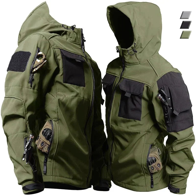 Outdoor-Jacke – wasserdicht – mit Kapuze – Windbreaker-Jacke – Softshell-Jacke für Herren-Grün-XS-Chaps Herrenmode