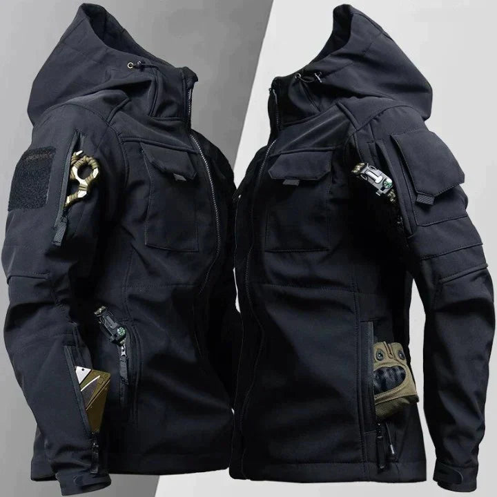 Outdoor-Jacke – wasserdicht – mit Kapuze – Windbreaker-Jacke – Softshell-Jacke für Herren-Schwarz-XS-Chaps Herrenmode
