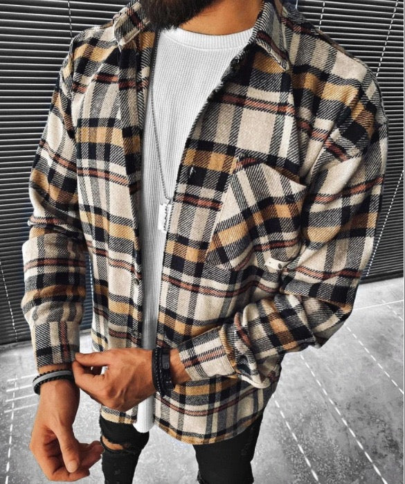 Overshirt | Button-Up | Brusttaschen | Hemdjacke | Herrenbekleidung-Orange Quadrat-M-Chaps Herrenmode