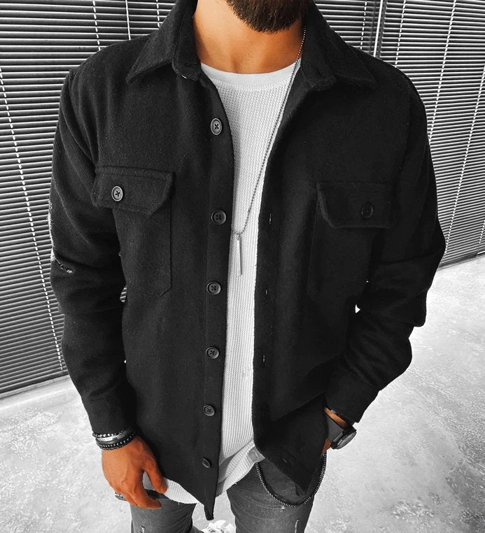 Overshirt | Button-Up | Brusttaschen | Hemdjacke | Herrenbekleidung-Schwarz-M-Chaps Herrenmode