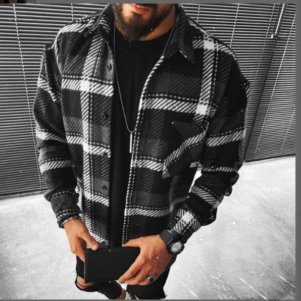 Overshirt | Button-Up | Brusttaschen | Hemdjacke | Herrenbekleidung-Schwarzes Gitter-M-Chaps Herrenmode