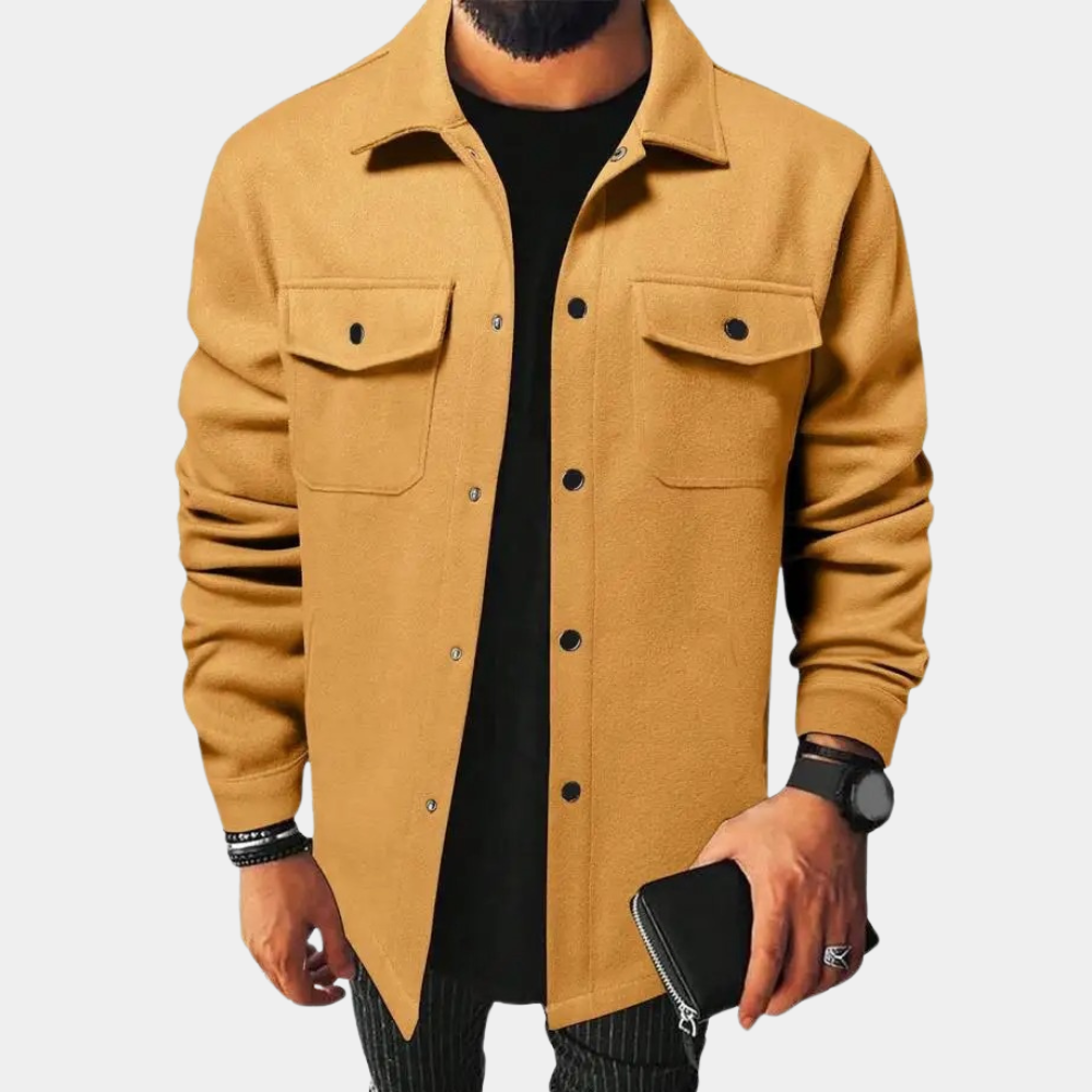 Overshirt – Herrenhemdjacke mit Knöpfen und Brusttaschen-Gelb-S-Chaps Herrenmode