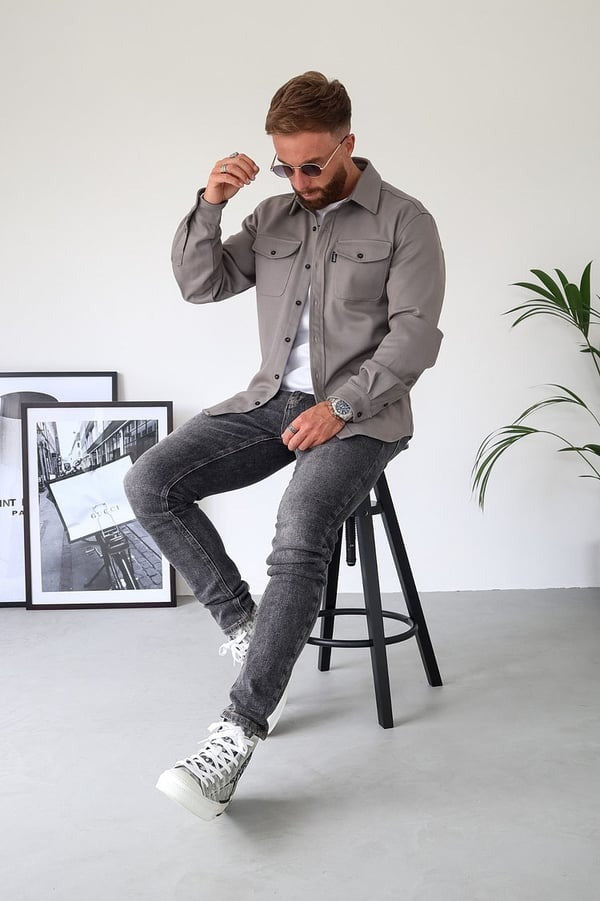 Overshirt – Herrenjacke mit Umlegekragen und Knöpfen, mit Taschen-Chaps Herrenmode