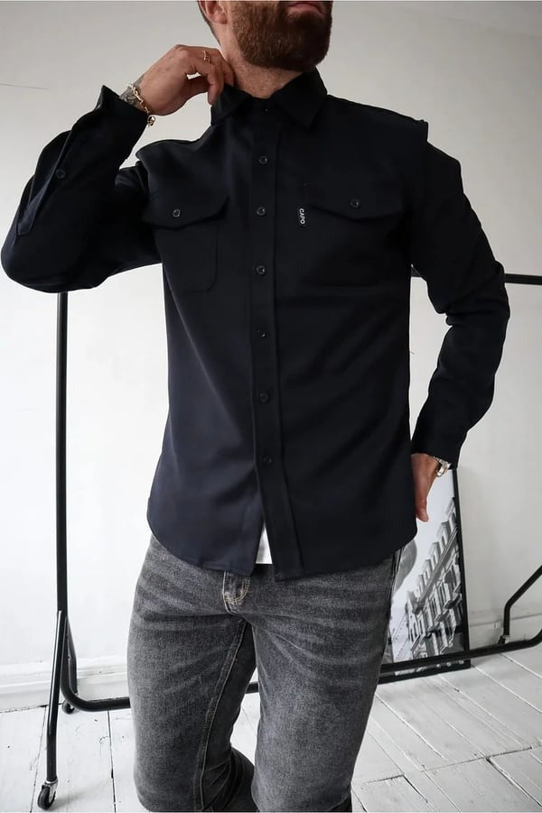 Overshirt – Herrenjacke mit Umlegekragen und Knöpfen, mit Taschen-Chaps Herrenmode