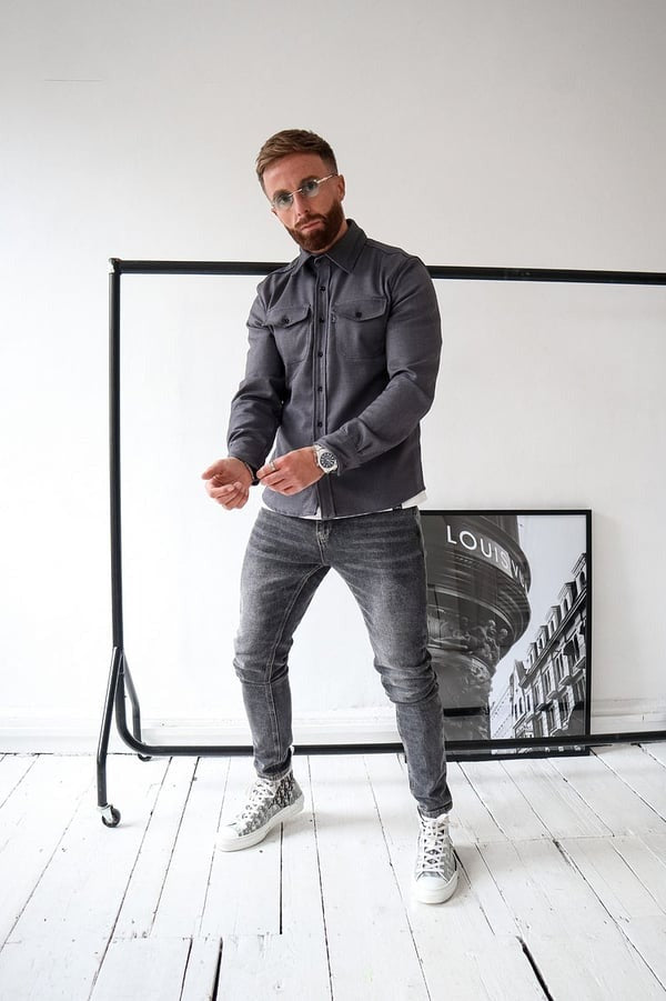 Overshirt – Herrenjacke mit Umlegekragen und Knöpfen, mit Taschen-Chaps Herrenmode