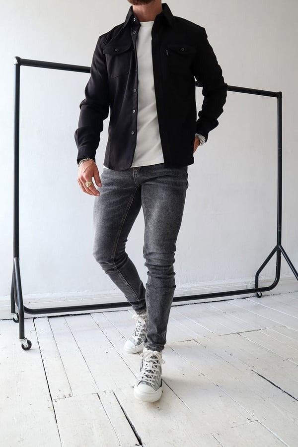 Overshirt – Herrenjacke mit Umlegekragen und Knöpfen, mit Taschen-Chaps Herrenmode