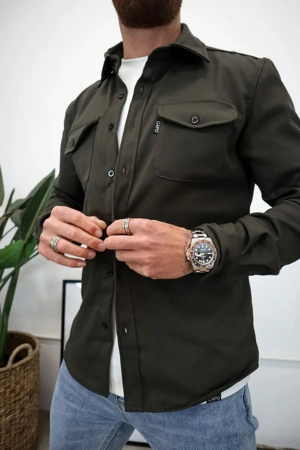 Overshirt – Herrenjacke mit Umlegekragen und Knöpfen, mit Taschen-Chaps Herrenmode