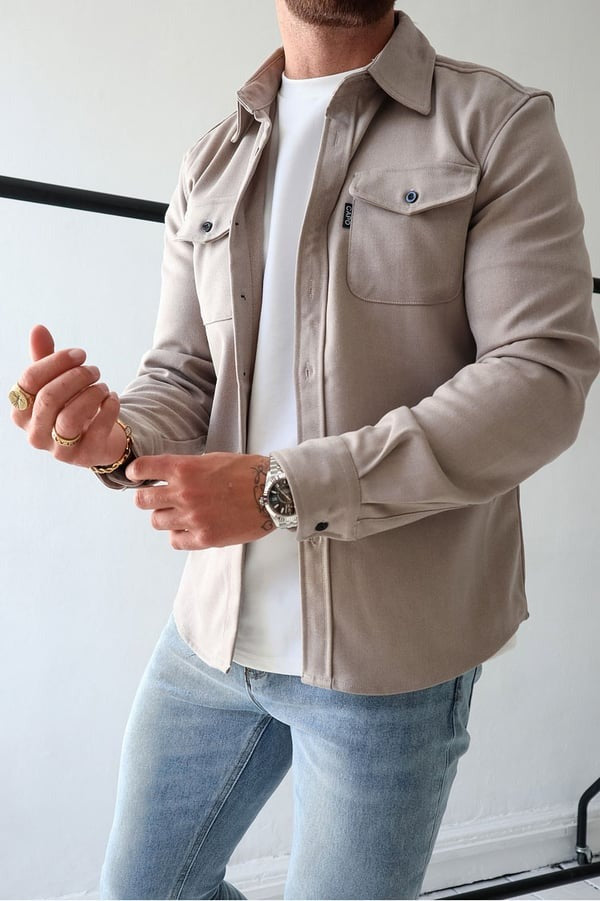 Overshirt – Herrenjacke mit Umlegekragen und Knöpfen, mit Taschen-Chaps Herrenmode