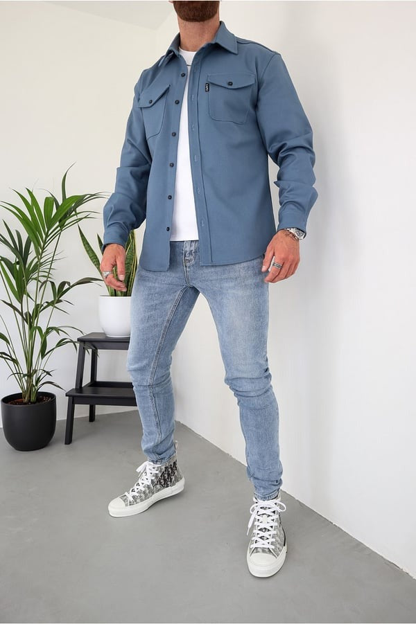Overshirt – Herrenjacke mit Umlegekragen und Knöpfen, mit Taschen-Chaps Herrenmode