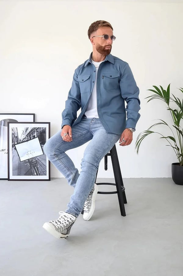 Overshirt – Herrenjacke mit Umlegekragen und Knöpfen, mit Taschen-Chaps Herrenmode
