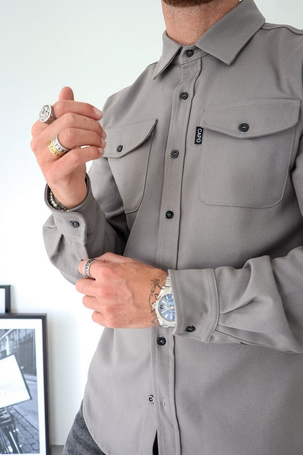 Overshirt – Herrenjacke mit Umlegekragen und Knöpfen, mit Taschen-Chaps Herrenmode