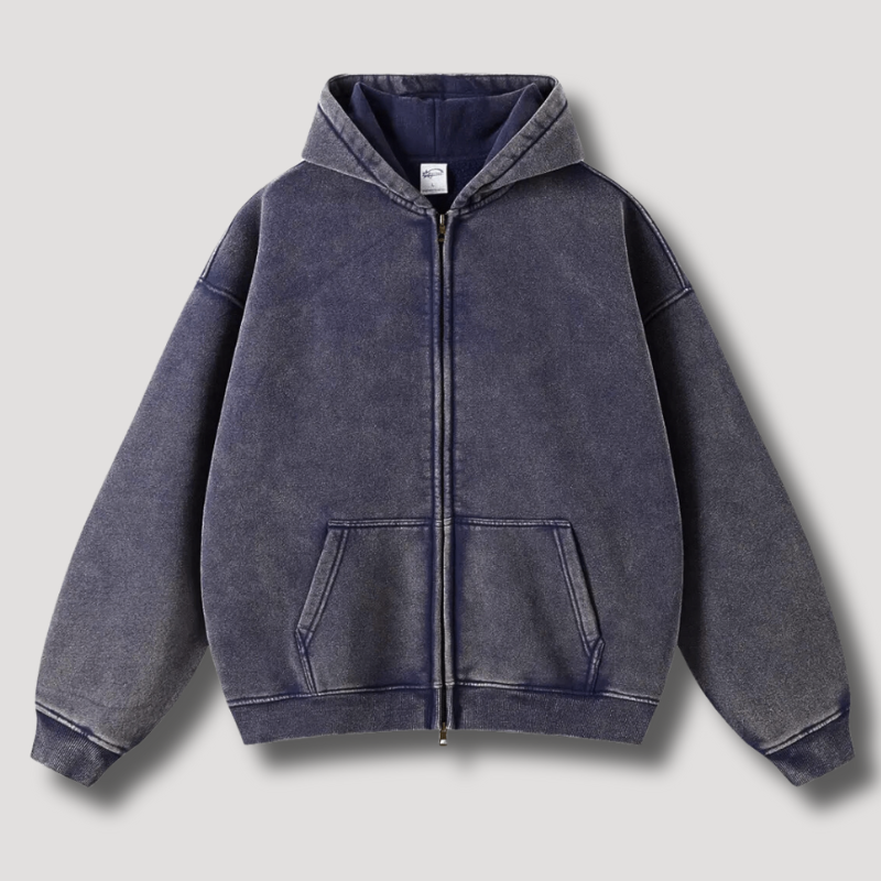 Oversized Hoodie | Reißverschluss | Washed | Zipper Hoodie | Hoodie für Männer-Blau-XS-Chaps Herrenmode