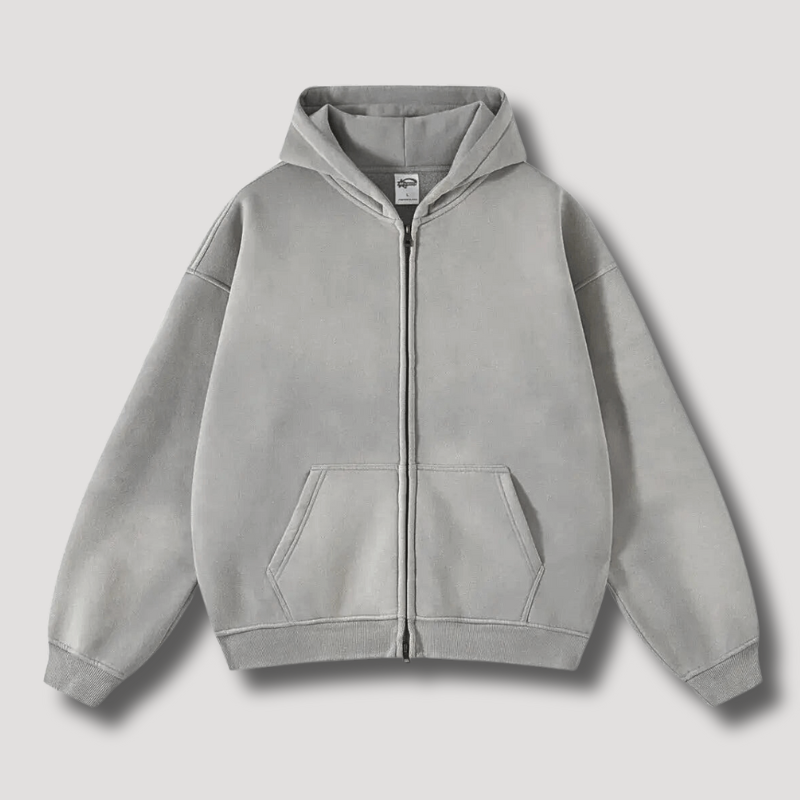 Oversized Hoodie | Reißverschluss | Washed | Zipper Hoodie | Hoodie für Männer-Grau-XS-Chaps Herrenmode