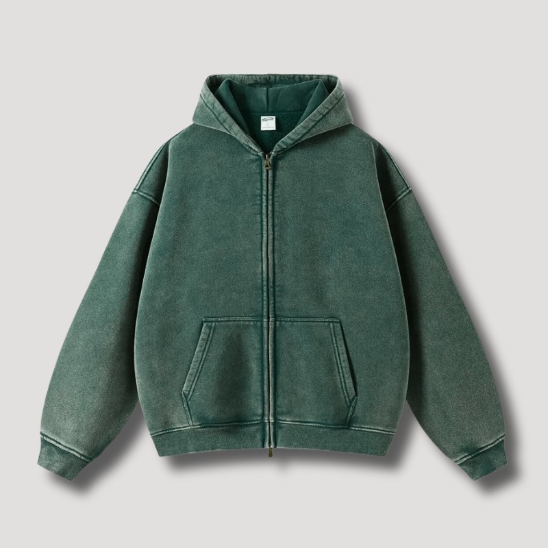 Oversized Hoodie | Reißverschluss | Washed | Zipper Hoodie | Hoodie für Männer-Grün-XS-Chaps Herrenmode