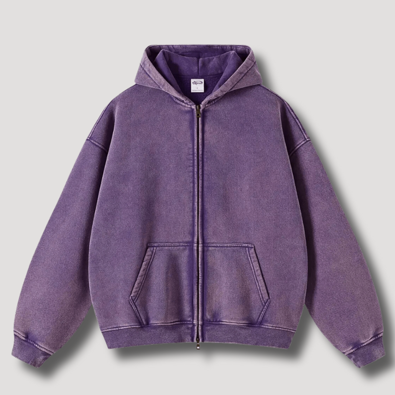 Oversized Hoodie | Reißverschluss | Washed | Zipper Hoodie | Hoodie für Männer-Lila-XS-Chaps Herrenmode