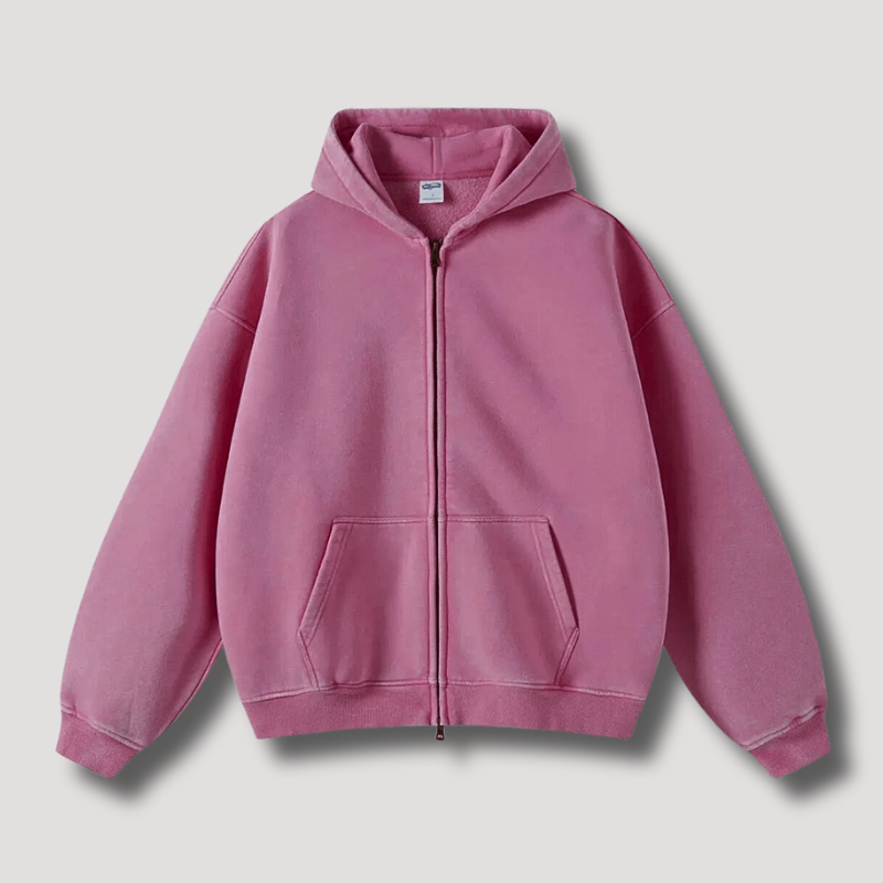 Oversized Hoodie | Reißverschluss | Washed | Zipper Hoodie | Hoodie für Männer-Rosa-XS-Chaps Herrenmode