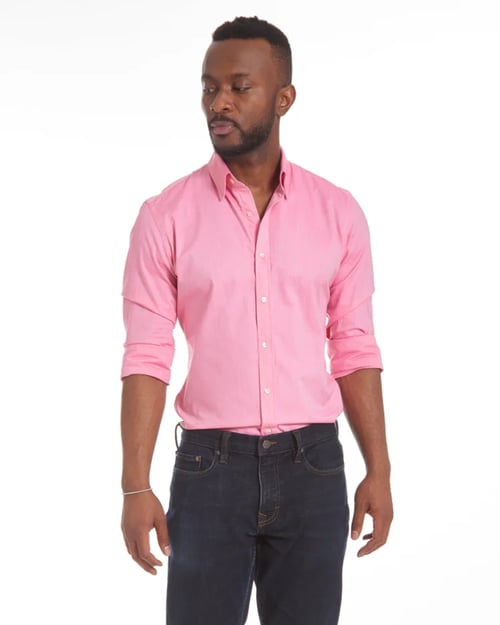 Oxford-Hemd | Knitterfrei | Mit Knöpfen | Hemd | Bügelfreies Hemd für Männer-Rosa-XS-Chaps Herrenmode