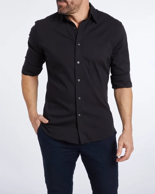 Oxford-Hemd | Knitterfrei | Mit Knöpfen | Hemd | Bügelfreies Hemd für Männer-Schwarz-XS-Chaps Herrenmode