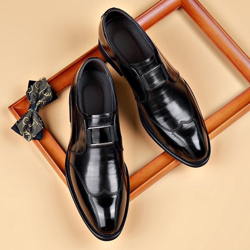 Oxford-Schuhe - Stilvolle flache Lederschuhe zum Hineinschlüpfen für Männer-Schwarz-38-Chaps Herrenmode