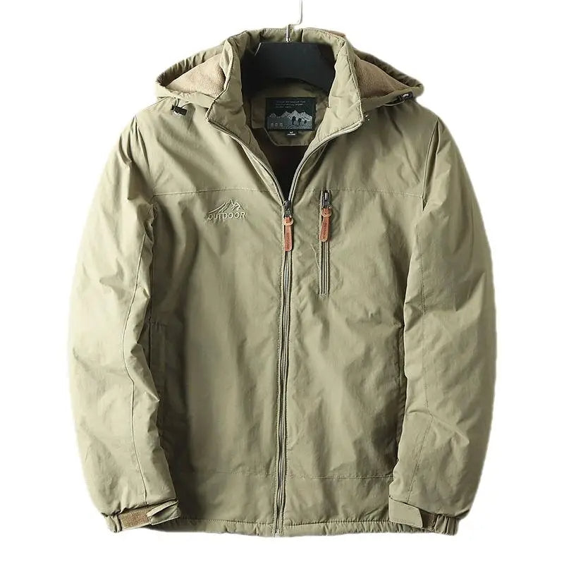Parka-Jacke – mit Kapuze – mit Fleece gefüttert – Outdoor-Jacke – Winterjacke für Herren-Khaki-M-Chaps Herrenmode