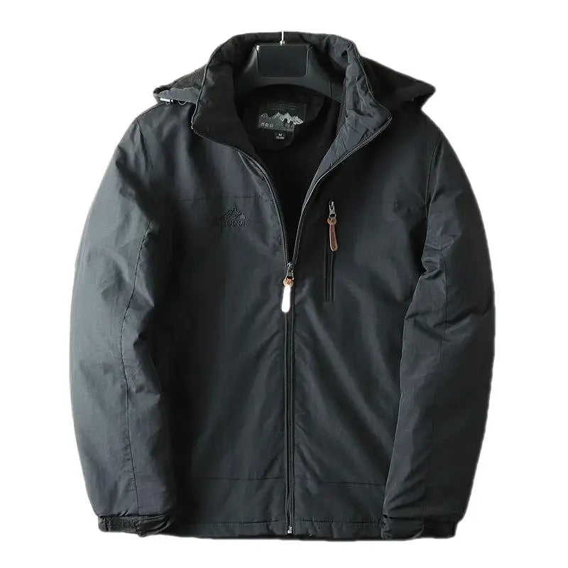 Parka-Jacke – mit Kapuze – mit Fleece gefüttert – Outdoor-Jacke – Winterjacke für Herren-Schwarz-M-Chaps Herrenmode