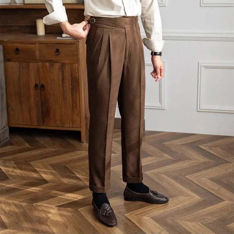 Plisseehose – Gerade geschnittene Freizeithose für Herren mit verstellbarem Bund-Kaffee-S-Chaps Herrenmode