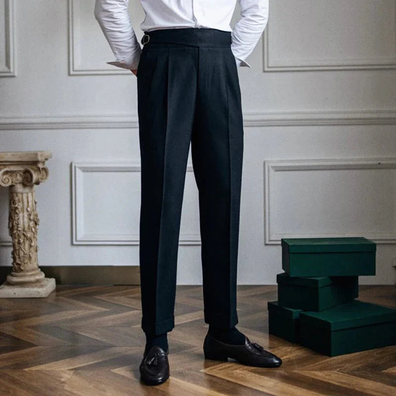 Plisseehose – Gerade geschnittene Freizeithose für Herren mit verstellbarem Bund-Schwarz-S-Chaps Herrenmode