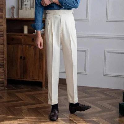 Plisseehose – Gerade geschnittene Freizeithose für Herren mit verstellbarem Bund-White-S-Chaps Herrenmode