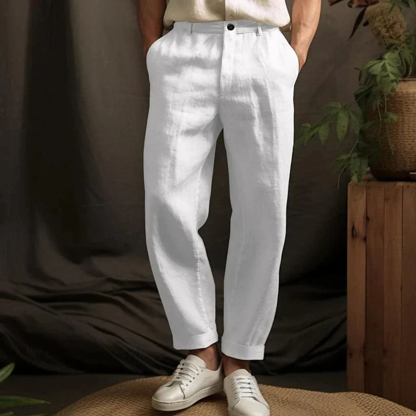 Plisseehose – Locker sitzende Leinenhose für Männer für den Sommer-Weiß-S-Chaps Herrenmode
