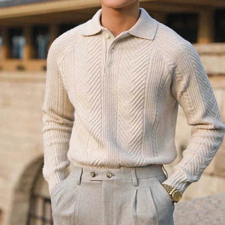 Polo-Pullover – Stylisch – mit Kragen – Strickpullover – Herrenpullover-Beige-S-Chaps Herrenmode