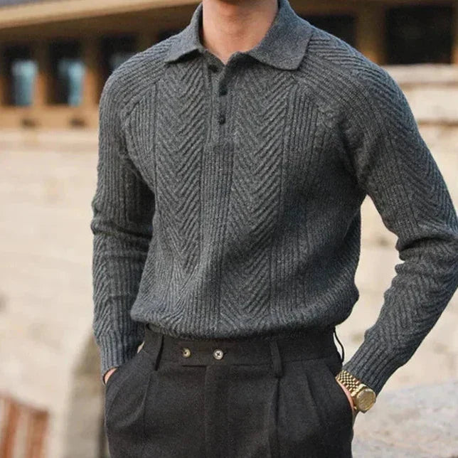 Polo-Pullover – Stylisch – mit Kragen – Strickpullover – Herrenpullover-Grau-S-Chaps Herrenmode