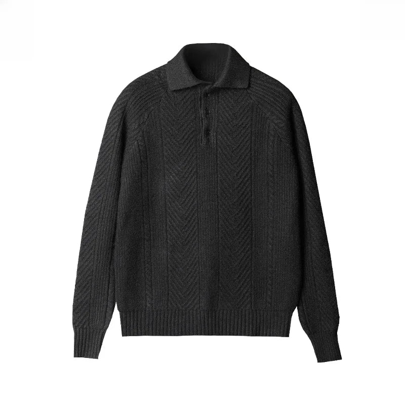 Polo-Pullover – Stylisch – mit Kragen – Strickpullover – Herrenpullover-Schwarz-S-Chaps Herrenmode