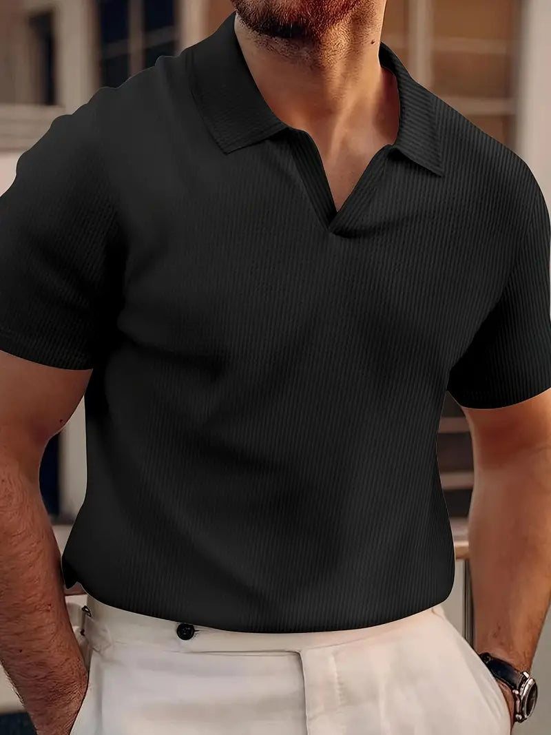 Polo-Shirt – Herren-Polohemd mit Kragen, V-Ausschnitt und kurzen Ärmeln-Schwarz-S-Chaps Herrenmode