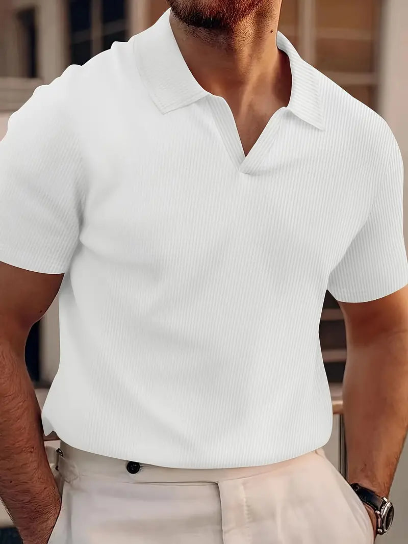Polo-Shirt – Herren-Polohemd mit Kragen, V-Ausschnitt und kurzen Ärmeln-Weiß-S-Chaps Herrenmode
