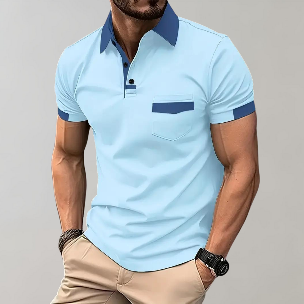 Polo-Shirt | Kurzarm | Knopfleiste | Kragen-T-Shirt | Herrenhemden-Himmelblau-S-Chaps Herrenmode