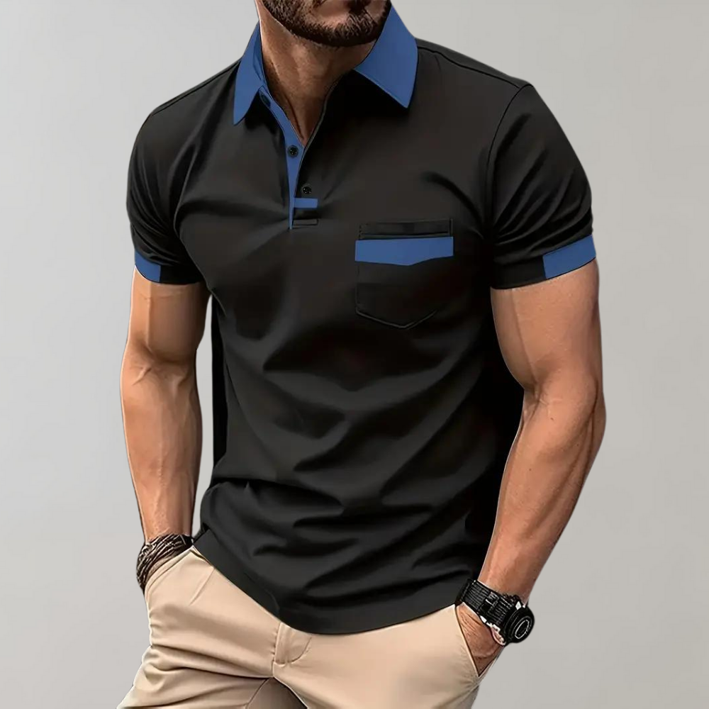 Polo-Shirt | Kurzarm | Knopfleiste | Kragen-T-Shirt | Herrenhemden-Schwarz-S-Chaps Herrenmode